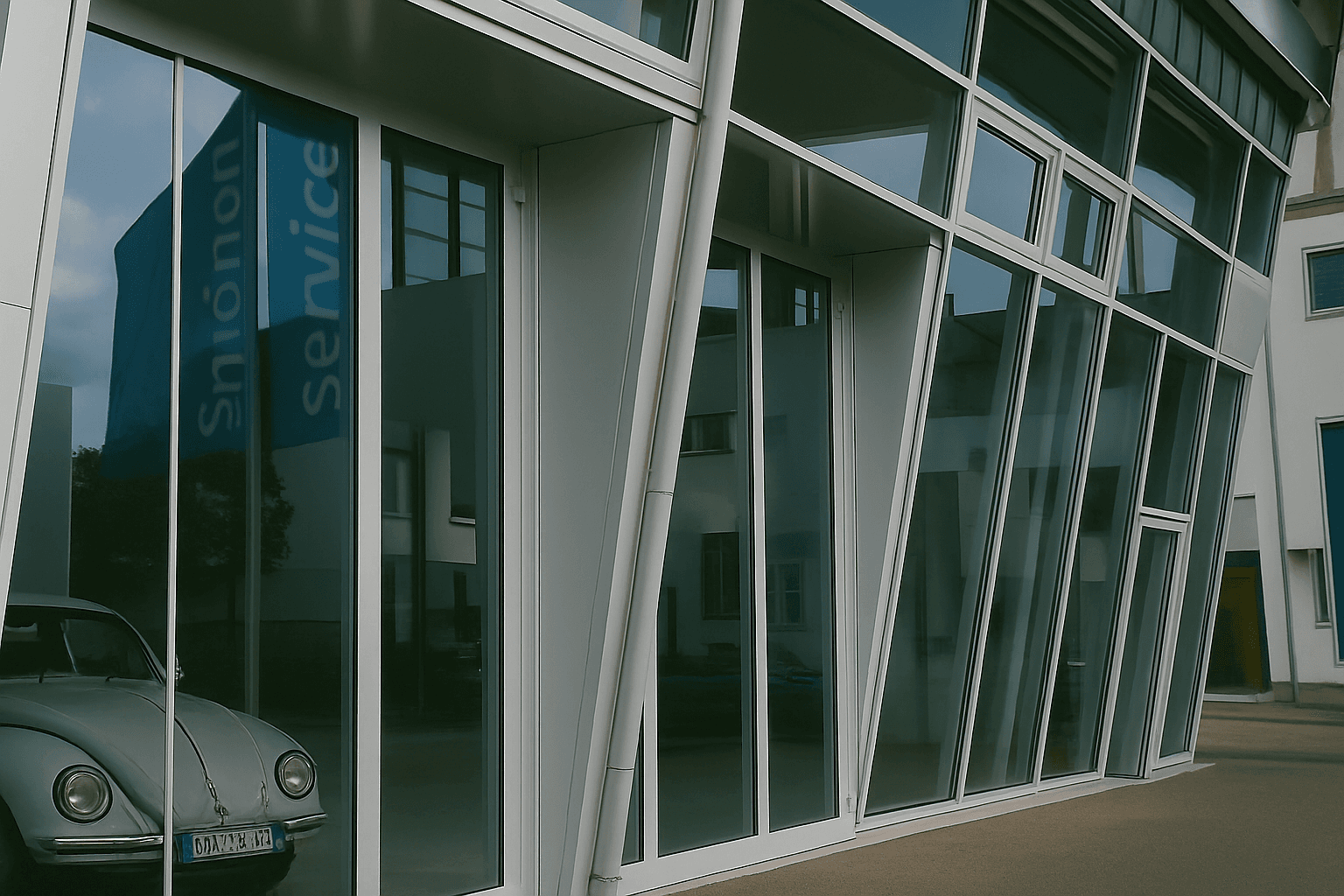 Fensterreinigung an Gewerbefassade - Projektende